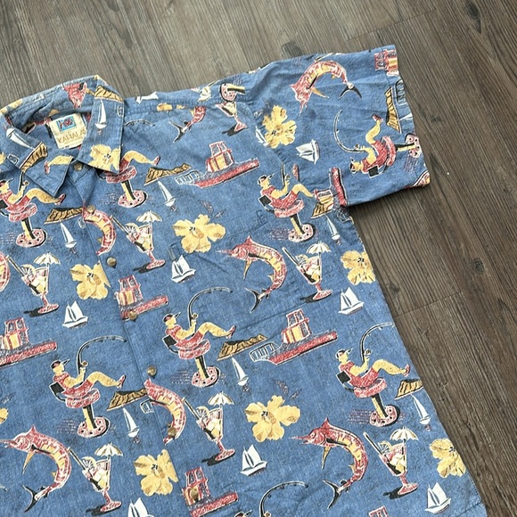 VINTAGE AVI BY KAHALA BLUE GRAPHIC HAWAIIAN BUTTON DOWN SHIRT MENS XL - Picture 4 of 8